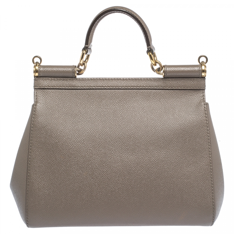 Pre Owned Dolce & Gabbana Grey Leather Medium Miss Sicily Top Handle Bag