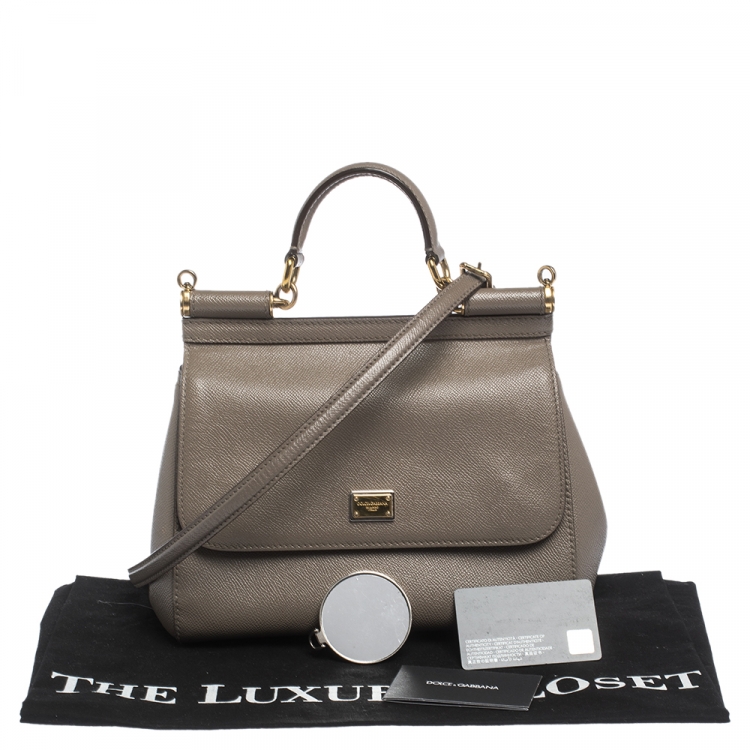 Pre Owned Dolce & Gabbana Grey Leather Medium Miss Sicily Top Handle Bag
