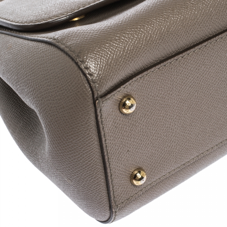 Pre Owned Dolce & Gabbana Grey Leather Medium Miss Sicily Top Handle Bag