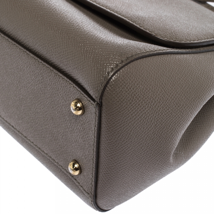 Pre Owned Dolce & Gabbana Grey Leather Medium Miss Sicily Top Handle Bag