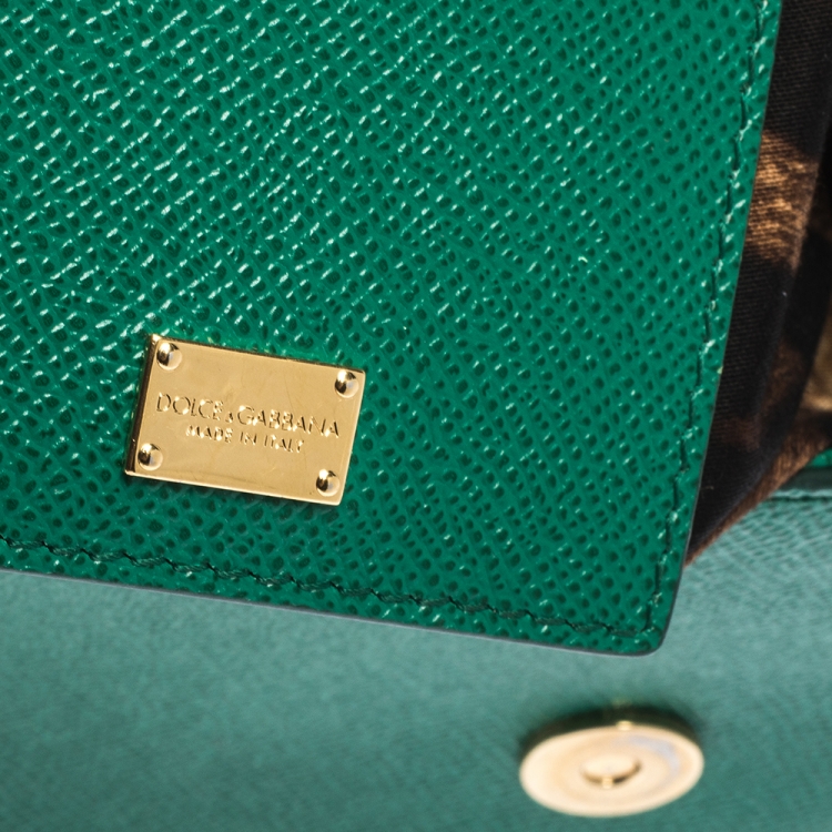 Pre Owned Dolce & Gabbana Green Embellished Handle Leather Medium Miss Sicily Top Handle Bag