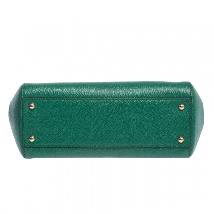 Pre Owned Dolce & Gabbana Green Embellished Handle Leather Medium Miss Sicily Top Handle Bag