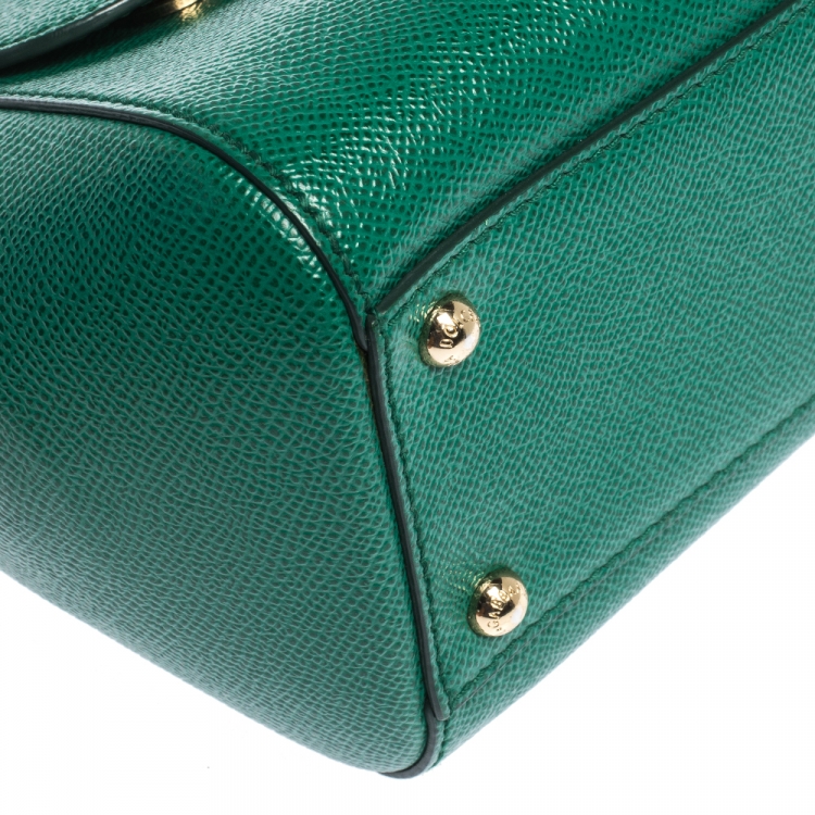 Pre Owned Dolce & Gabbana Green Embellished Handle Leather Medium Miss Sicily Top Handle Bag