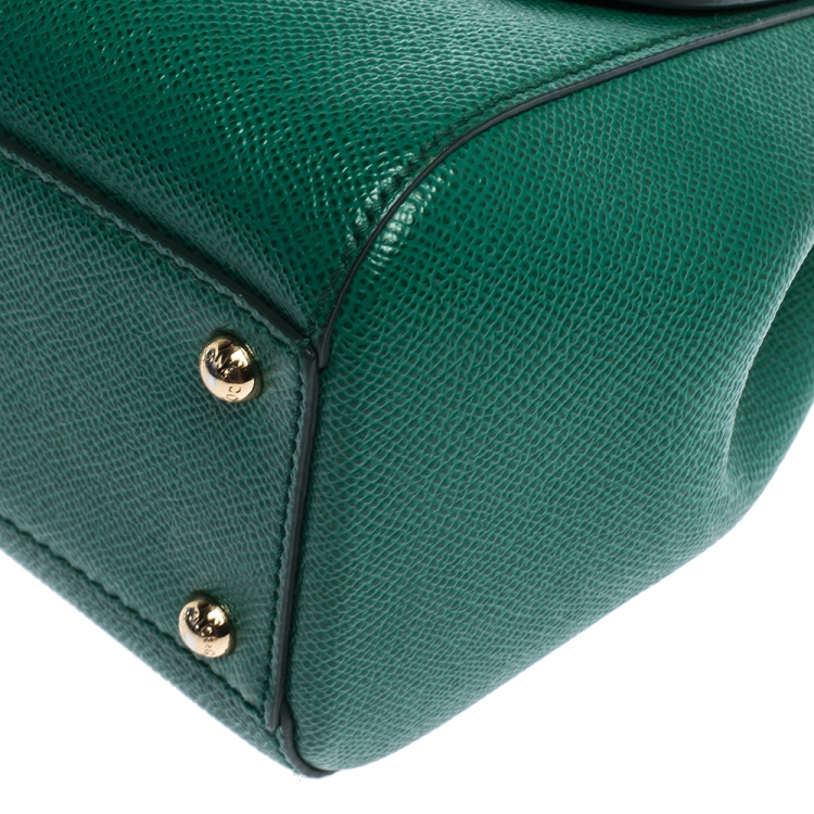 Pre Owned Dolce & Gabbana Green Embellished Handle Leather Medium Miss Sicily Top Handle Bag