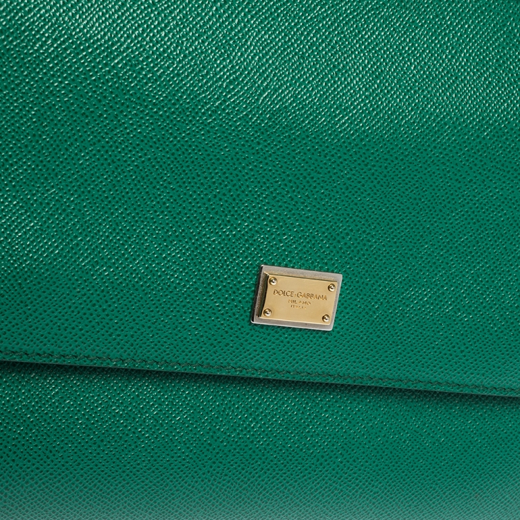 Pre Owned Dolce & Gabbana Green Embellished Handle Leather Medium Miss Sicily Top Handle Bag