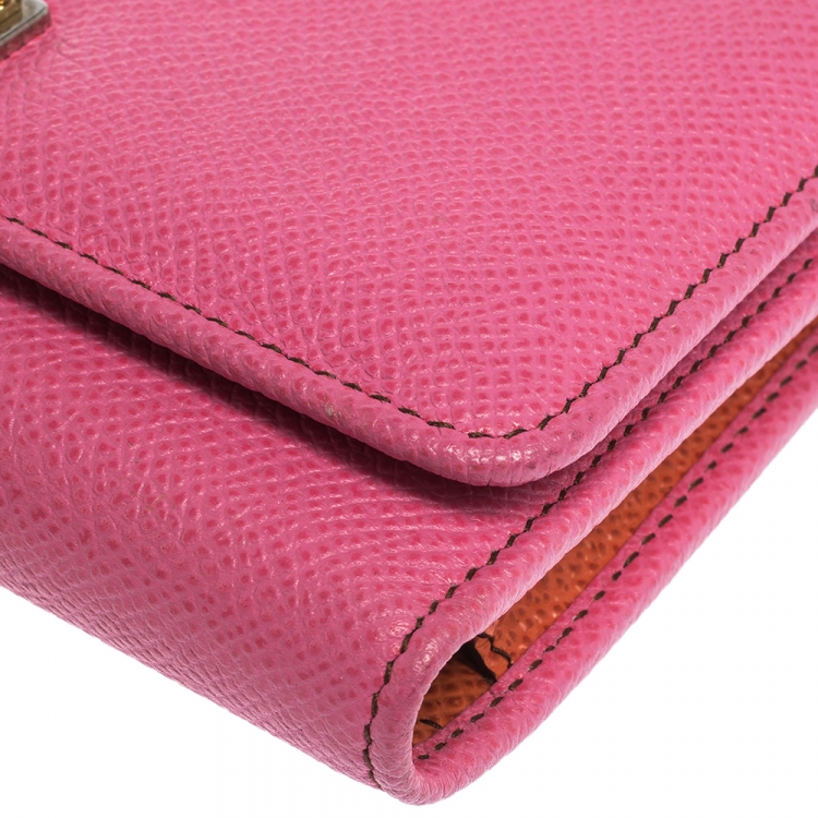 Pre Owned Dolce & Gabbana Pink Leather Miss Sicily Von Wallet on Chain