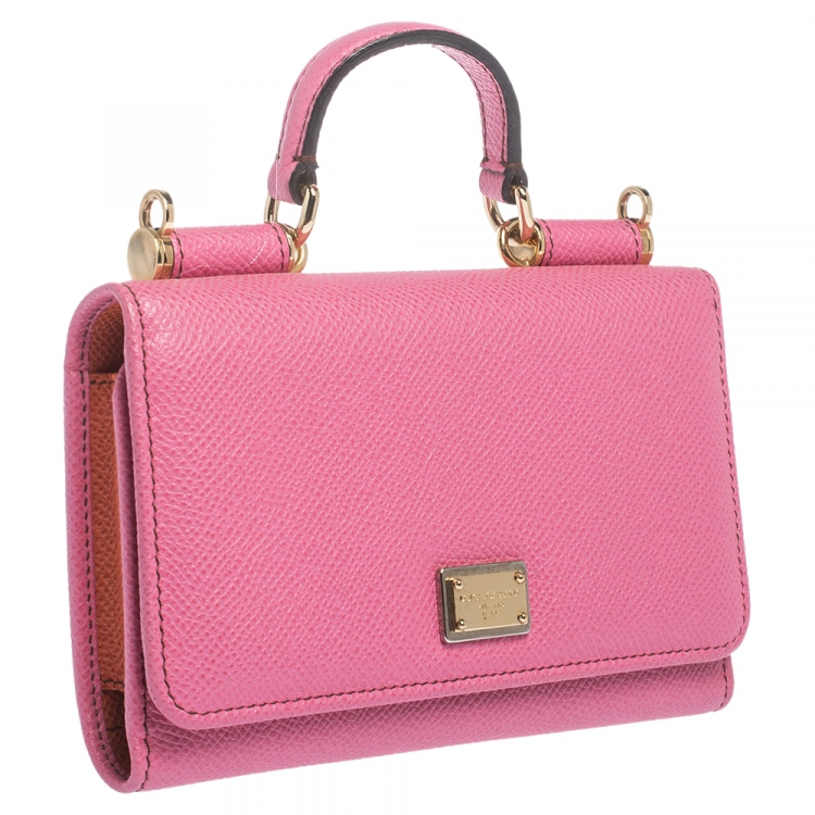 Pre Owned Dolce & Gabbana Pink Leather Miss Sicily Von Wallet on Chain