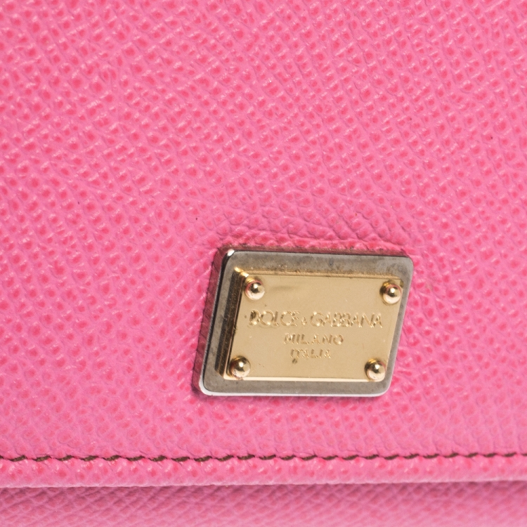 Pre Owned Dolce & Gabbana Pink Leather Miss Sicily Von Wallet on Chain