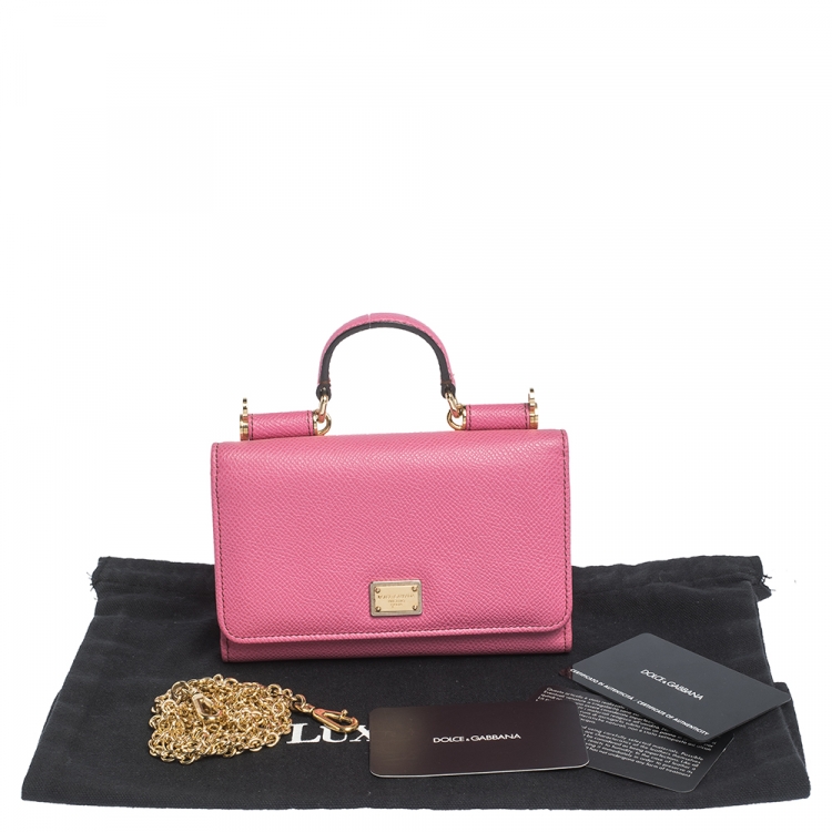 Pre Owned Dolce & Gabbana Pink Leather Miss Sicily Von Wallet on Chain