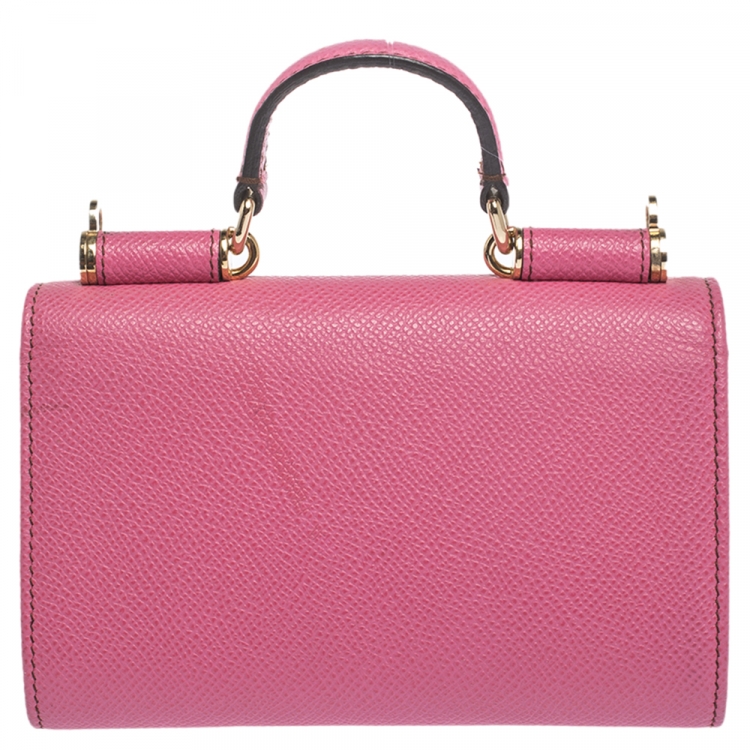 Pre Owned Dolce & Gabbana Pink Leather Miss Sicily Von Wallet on Chain