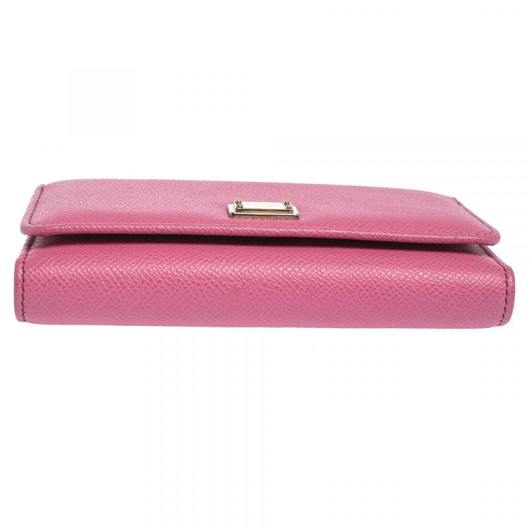 Pre Owned Dolce & Gabbana Pink Leather Miss Sicily Von Wallet on Chain
