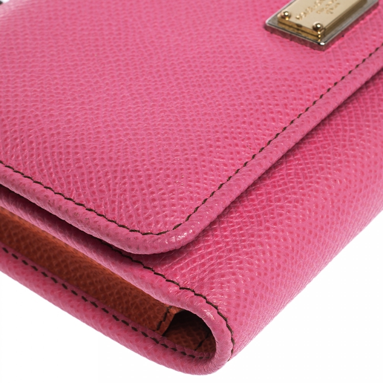 Pre Owned Dolce & Gabbana Pink Leather Miss Sicily Von Wallet on Chain