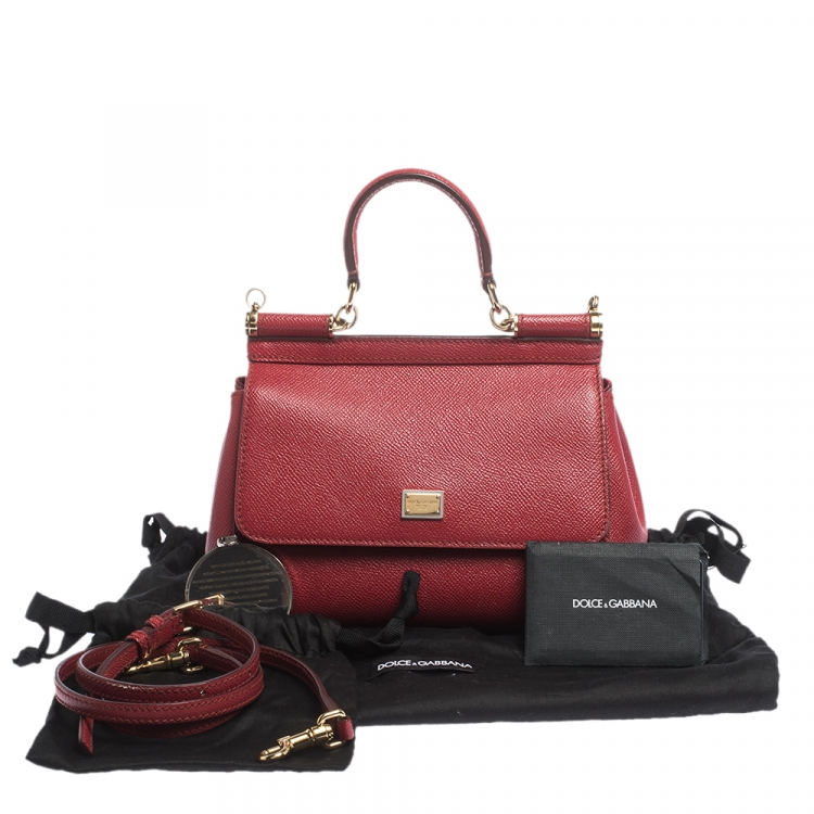 Pre Owned Dolce & Gabbana Red Leather Small Miss Sicily Top Handle Bag