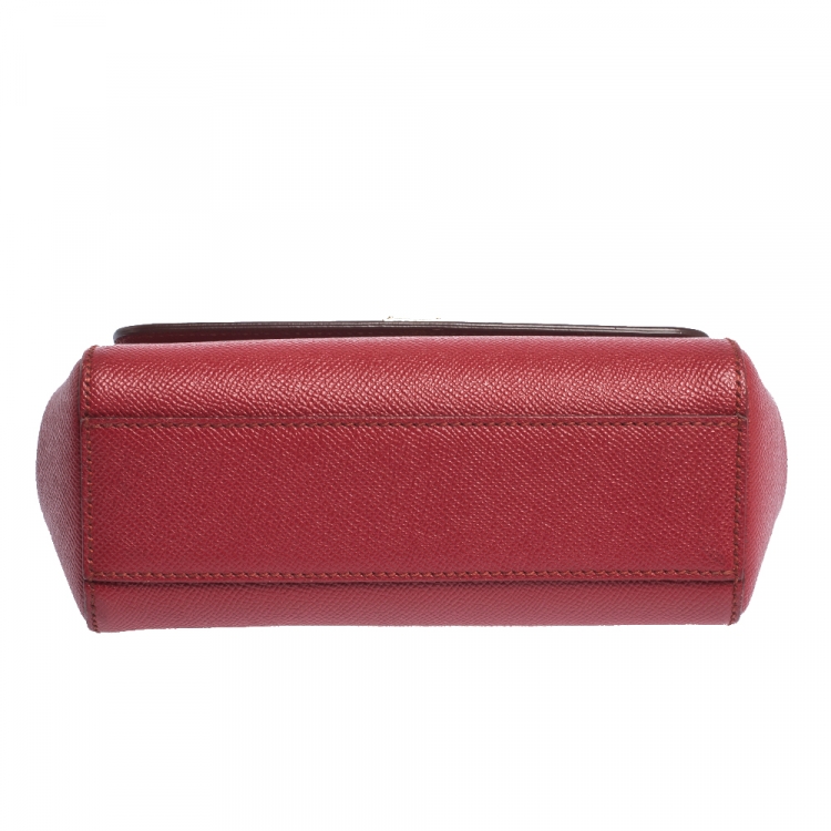 Pre Owned Dolce & Gabbana Red Leather Small Miss Sicily Top Handle Bag