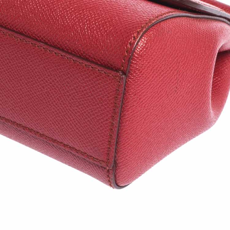 Pre Owned Dolce & Gabbana Red Leather Small Miss Sicily Top Handle Bag