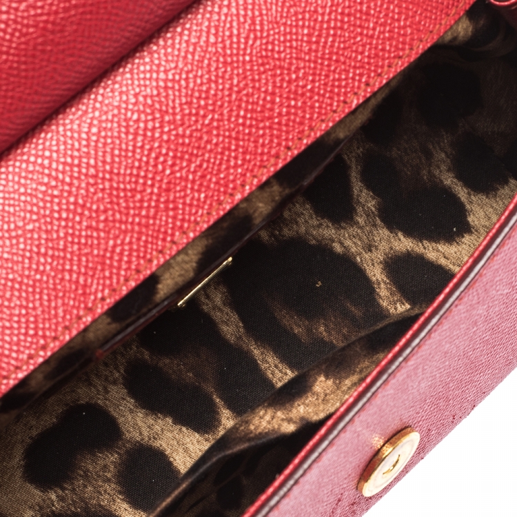 Pre Owned Dolce & Gabbana Red Leather Small Miss Sicily Top Handle Bag