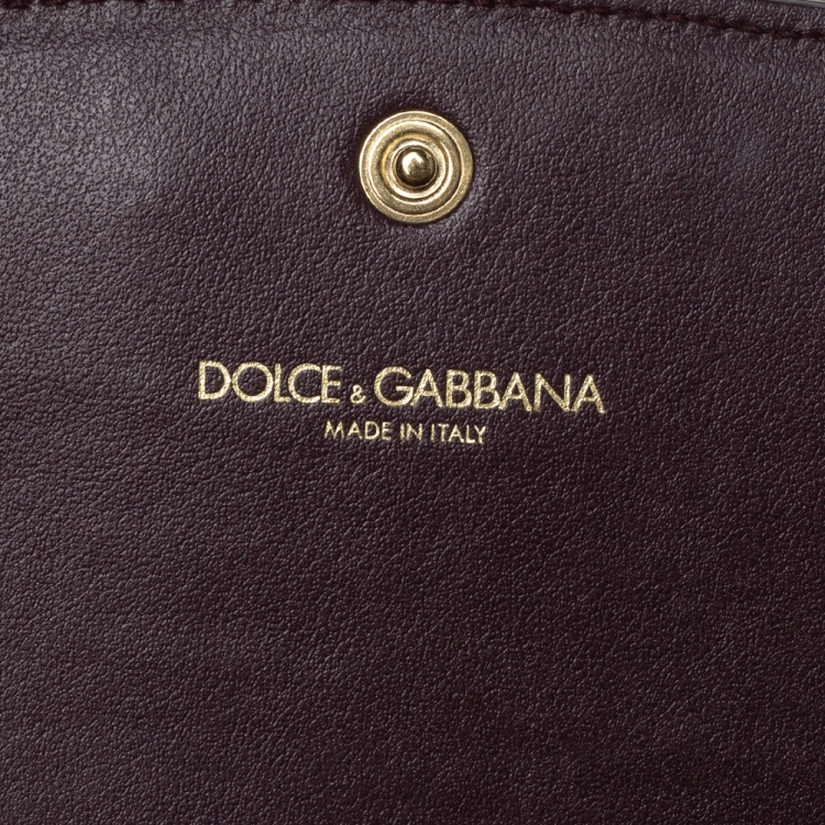 Pre Owned Dolce & Gabbana Dark Red Lizard Embossed Leather Logo Flap Chain Clutch