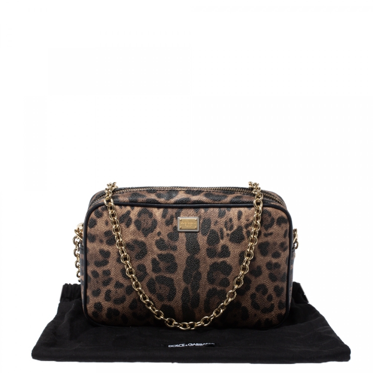 Pre Owned Dolce and Gabbana Beige Leopard Print Coated Canvas Crossbody Bag