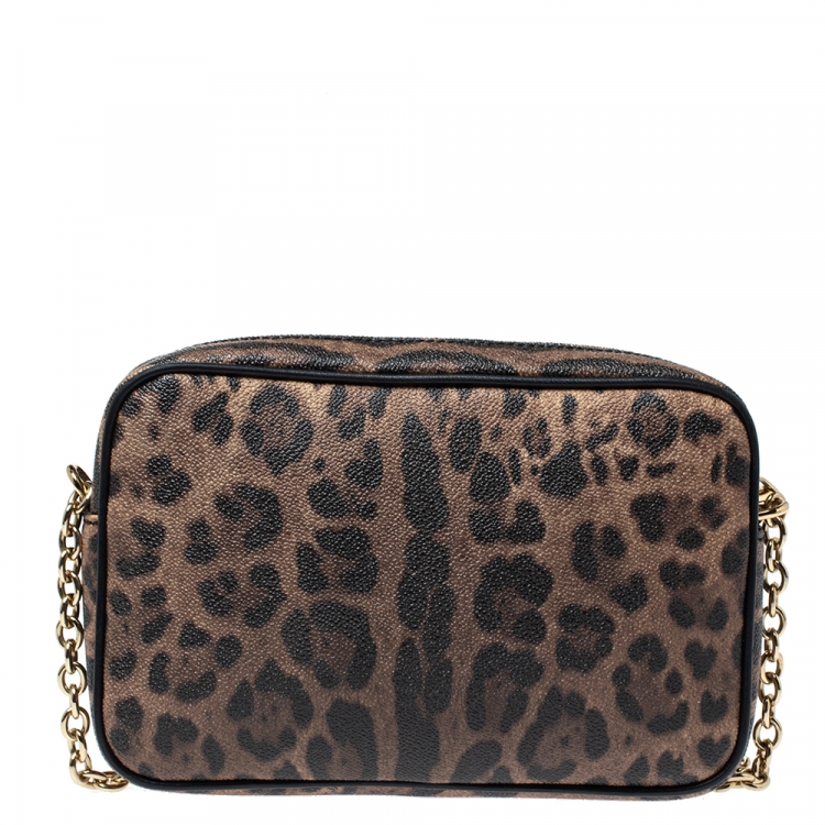 Pre Owned Dolce and Gabbana Beige Leopard Print Coated Canvas Crossbody Bag