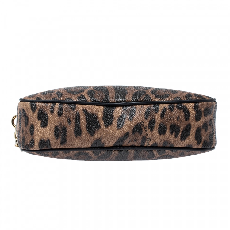 Pre Owned Dolce and Gabbana Beige Leopard Print Coated Canvas Crossbody Bag