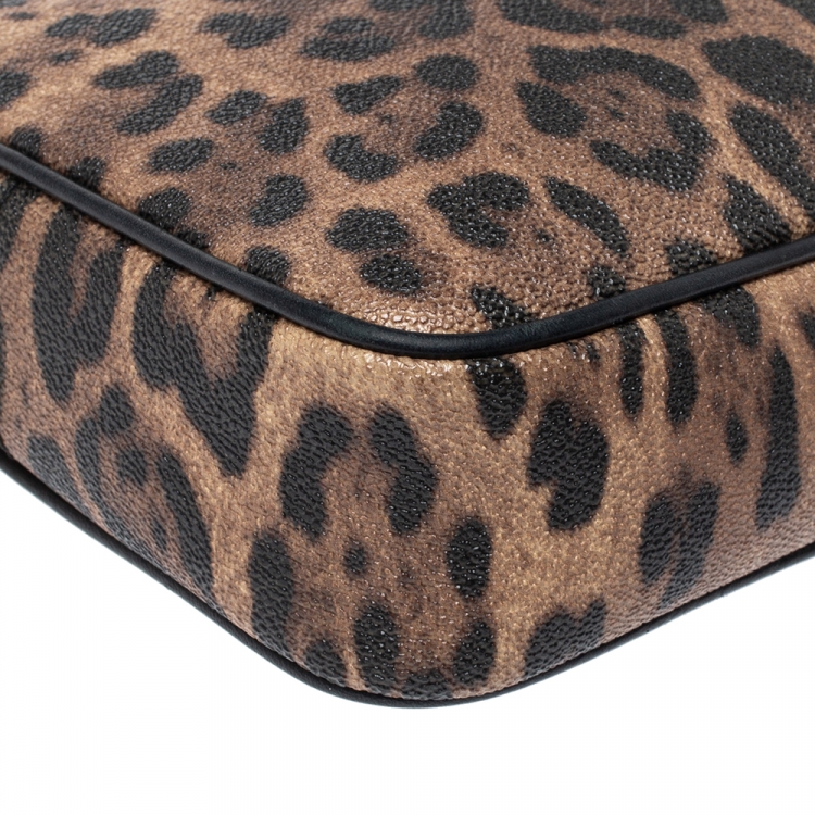 Pre Owned Dolce and Gabbana Beige Leopard Print Coated Canvas Crossbody Bag