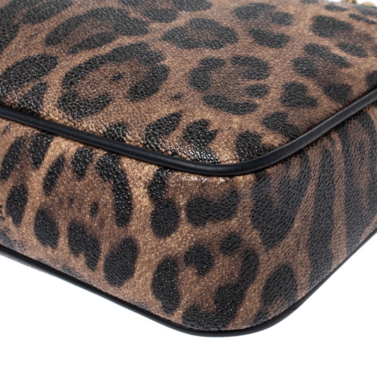 Pre Owned Dolce and Gabbana Beige Leopard Print Coated Canvas Crossbody Bag