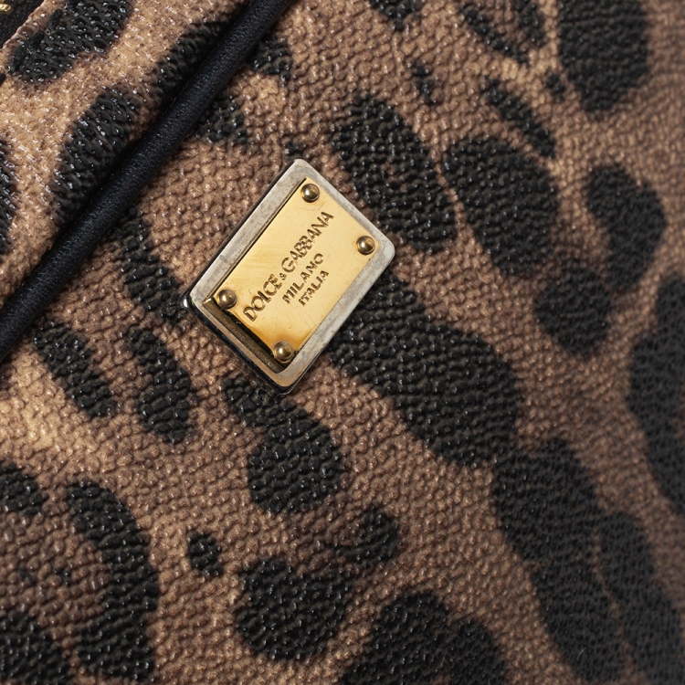 Pre Owned Dolce and Gabbana Beige Leopard Print Coated Canvas Crossbody Bag