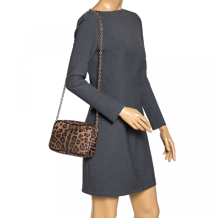 Pre Owned Dolce and Gabbana Beige Leopard Print Coated Canvas Crossbody Bag