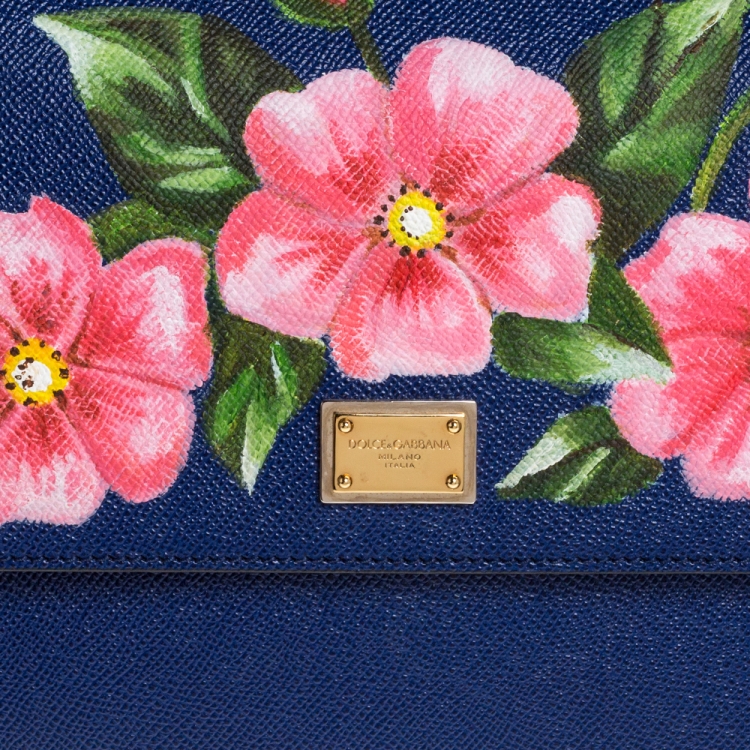 Pre Owned Dolce & Gabbana Blue Printed Leather Regular Miss Sicily Top Handle Bag