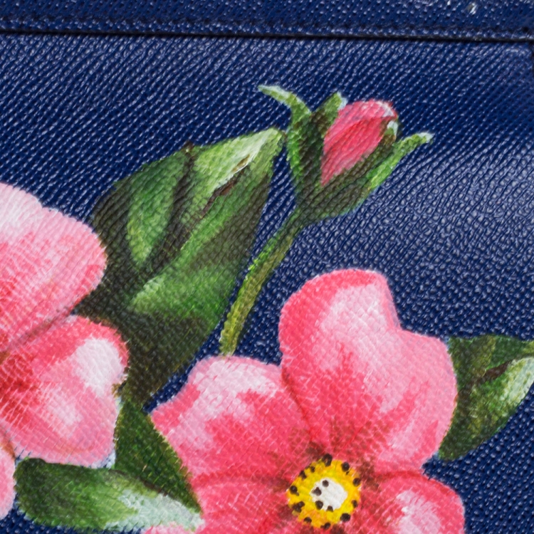 Pre Owned Dolce & Gabbana Blue Printed Leather Regular Miss Sicily Top Handle Bag