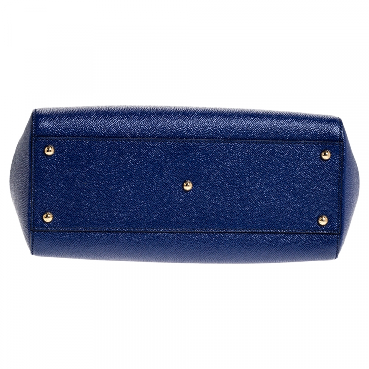Pre Owned Dolce & Gabbana Blue Printed Leather Regular Miss Sicily Top Handle Bag