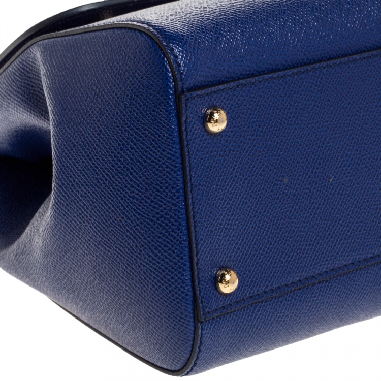 Pre Owned Dolce & Gabbana Blue Printed Leather Regular Miss Sicily Top Handle Bag