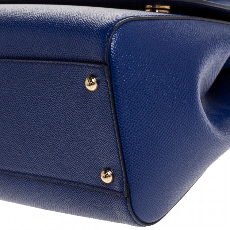 Pre Owned Dolce & Gabbana Blue Printed Leather Regular Miss Sicily Top Handle Bag