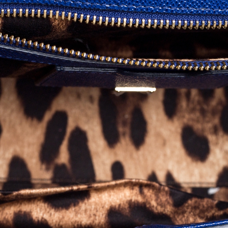 Pre Owned Dolce & Gabbana Blue Printed Leather Regular Miss Sicily Top Handle Bag