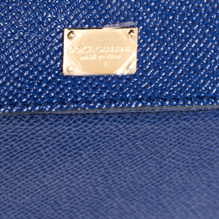 Pre Owned Dolce & Gabbana Blue Printed Leather Regular Miss Sicily Top Handle Bag
