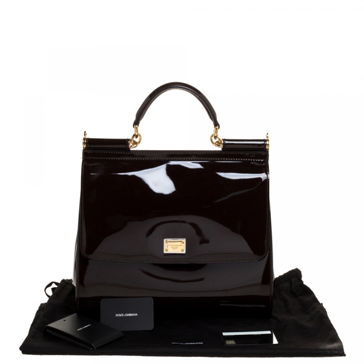 مملوكة مسبقًا Dolce & Gabbana Burgundy Patent Leather Large Miss Sicily Top Handle Bag