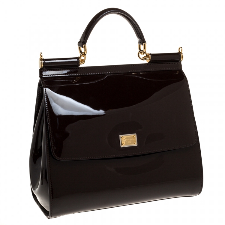 مملوكة مسبقًا Dolce & Gabbana Burgundy Patent Leather Large Miss Sicily Top Handle Bag