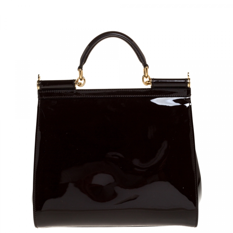 مملوكة مسبقًا Dolce & Gabbana Burgundy Patent Leather Large Miss Sicily Top Handle Bag