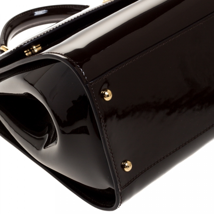 مملوكة مسبقًا Dolce & Gabbana Burgundy Patent Leather Large Miss Sicily Top Handle Bag