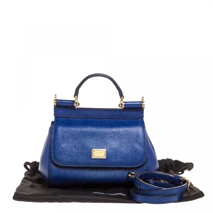 Pre Owned Dolce & Gabbana Blue Leather Micro Miss Sicily Crossbody Bag