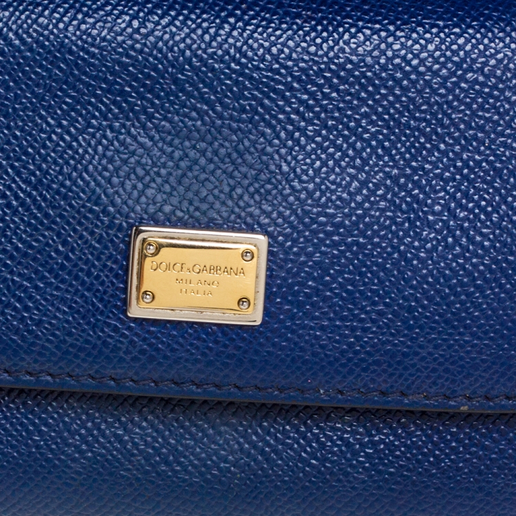 Pre Owned Dolce & Gabbana Blue Leather Micro Miss Sicily Crossbody Bag