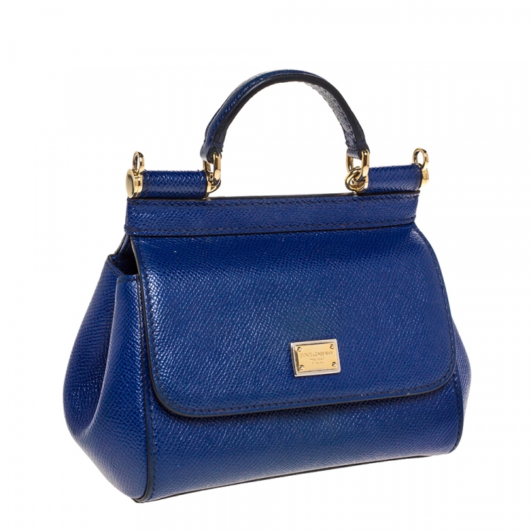 Pre Owned Dolce & Gabbana Blue Leather Micro Miss Sicily Crossbody Bag