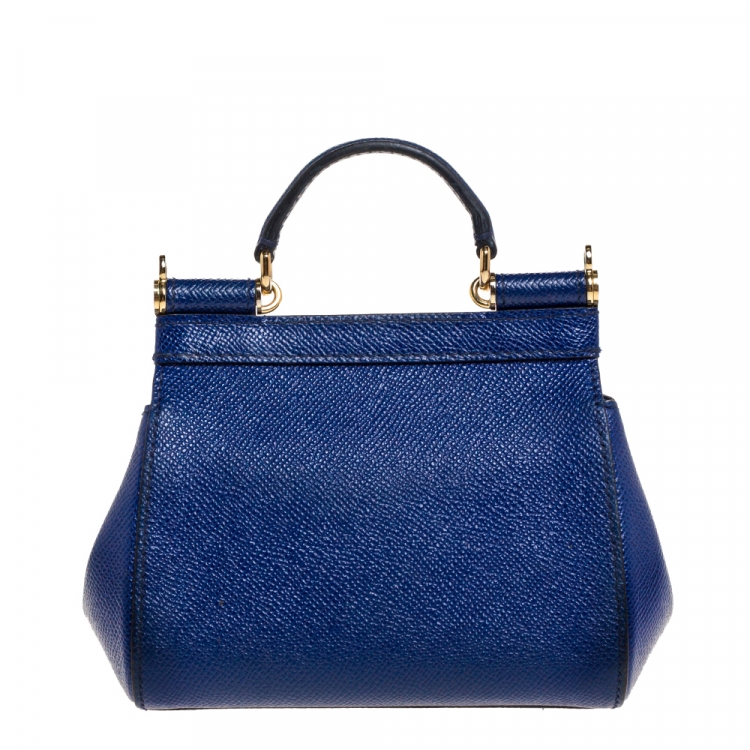 Pre Owned Dolce & Gabbana Blue Leather Micro Miss Sicily Crossbody Bag