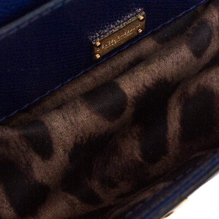 Pre Owned Dolce & Gabbana Blue Leather Micro Miss Sicily Crossbody Bag