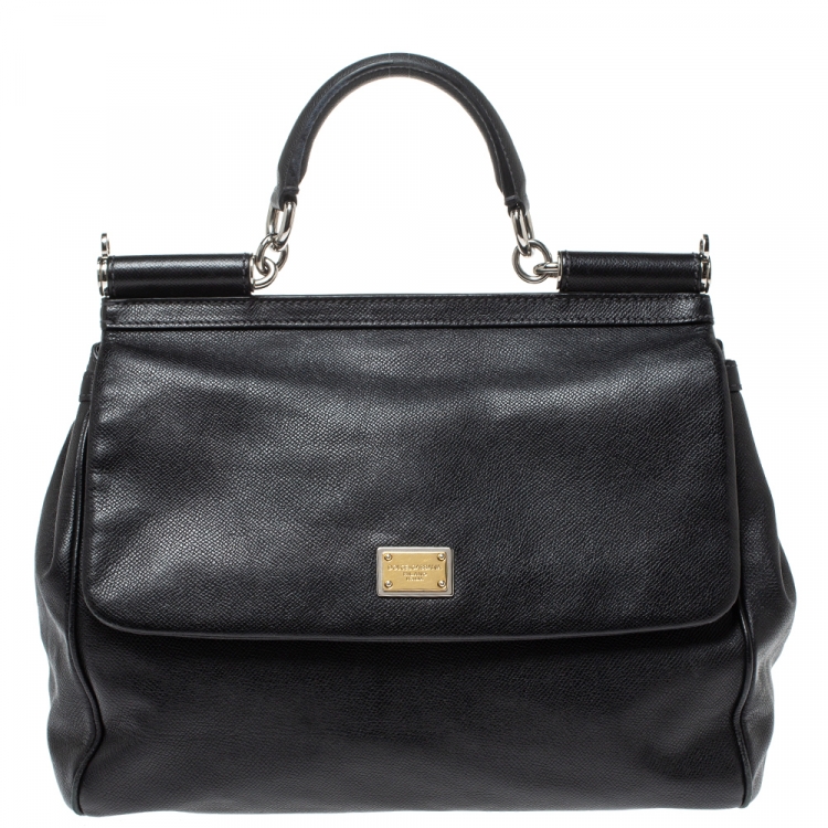 Pre Owned Dolce & Gabbana Black Leather Large Miss Sicily Top Handle Bag