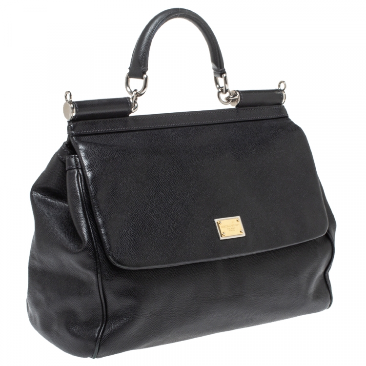 Pre Owned Dolce & Gabbana Black Leather Large Miss Sicily Top Handle Bag