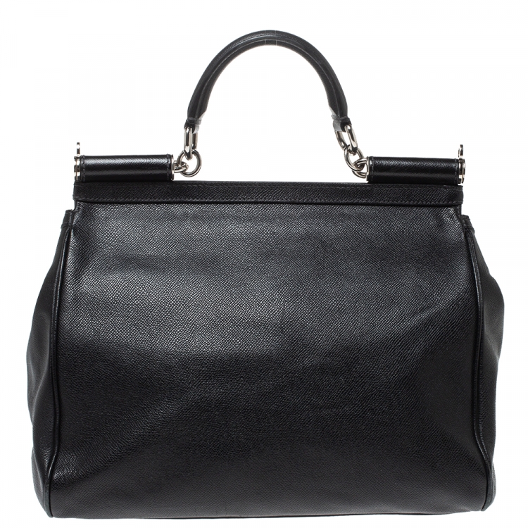 Pre Owned Dolce & Gabbana Black Leather Large Miss Sicily Top Handle Bag