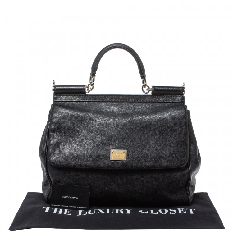 Pre Owned Dolce & Gabbana Black Leather Large Miss Sicily Top Handle Bag