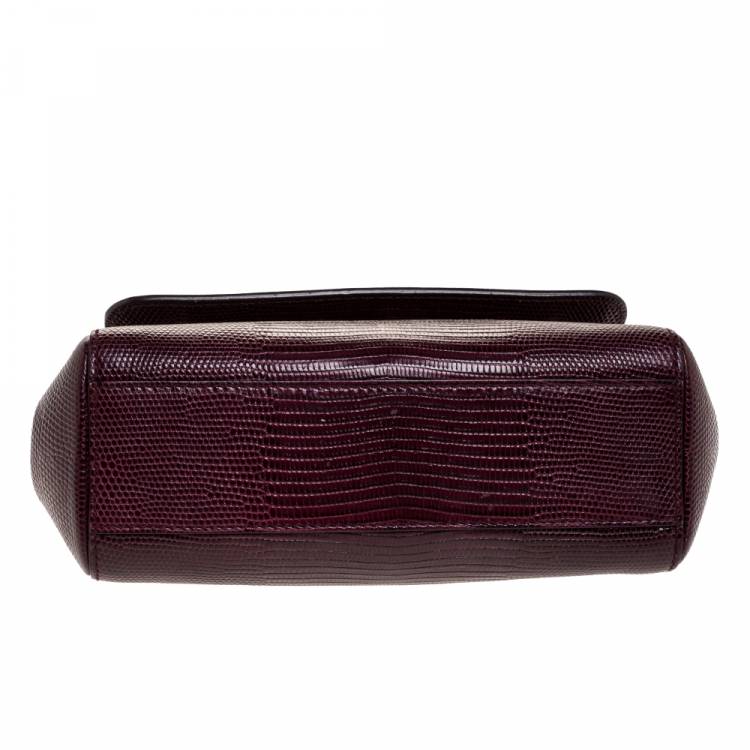 Pre Owned Dolce & Gabbana Burgundy Lizard Embossed Leather Small Miss Sicily Top Handle Bag