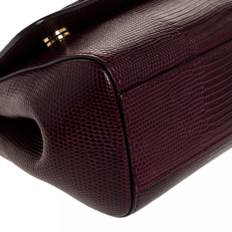 Pre Owned Dolce & Gabbana Burgundy Lizard Embossed Leather Small Miss Sicily Top Handle Bag